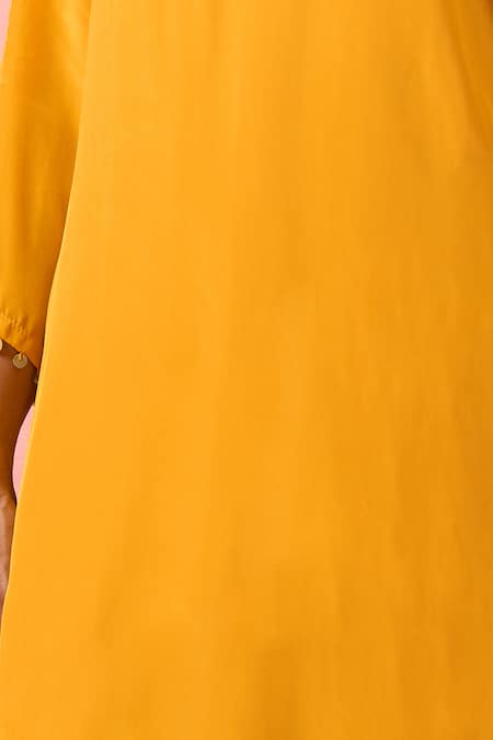 Alaya Advani Yellow Crepe Embroidery, Tassels Split Short Kurta And Floral Print Dhoti Pant at Aza Fashions Alaya Advani_Yellow Crepe Embroidery, Tassels Split Short Kurta And Floral Print Dhoti Pant _at_Aza_Fashions