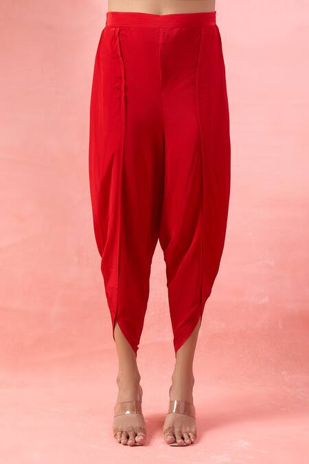 Buy_Alaya Advani_Red Crepe Embroidery, Beads, Tassels Round Neck Cape Kurta And Tulip Pant Set 