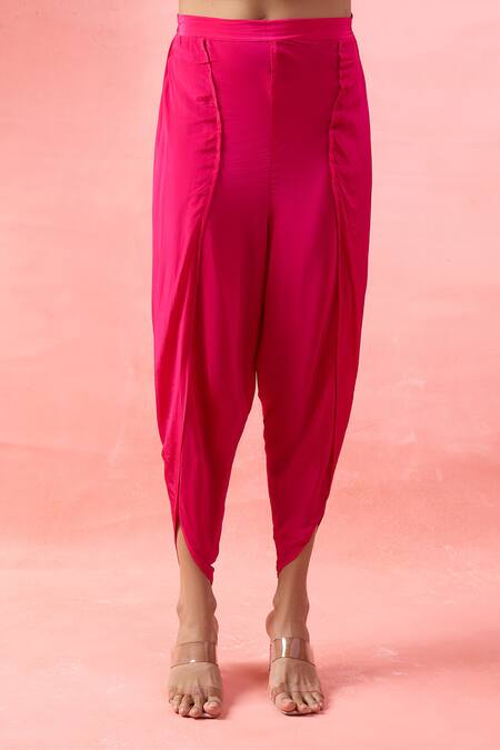 Alaya Advani_Pink Crepe Embroidery, Beads Round Neck Cape Kurta And Tulip Pant Set _Online_at_Aza_Fashions