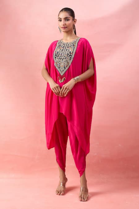 Alaya Advani Pink Crepe Embroidery, Beads Round Neck Cape Kurta And Tulip Pant Set 