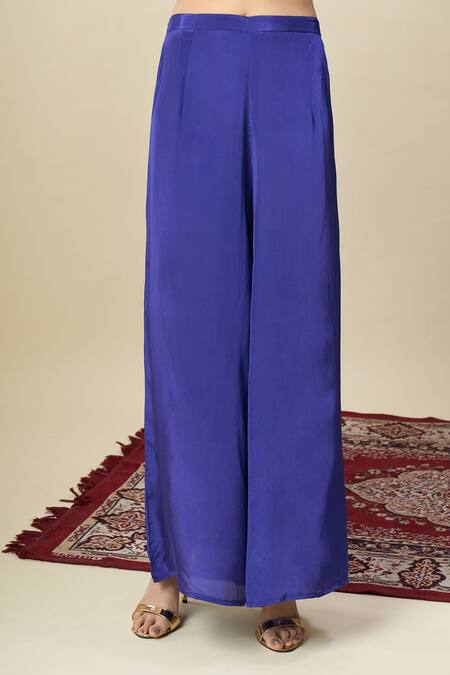 Alaya Advani_Blue Satin, Georgette Embroidery Split Bandhani Pattern Kurta And Palazzo Set _Online_at_Aza_Fashions