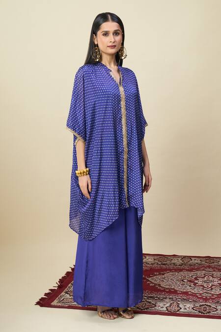 Alaya Advani_Blue Satin, Georgette Embroidery Split Bandhani Pattern Kurta And Palazzo Set _at_Aza_Fashions