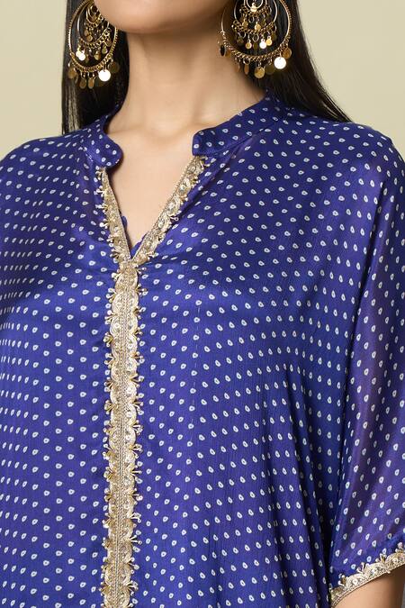 Buy_Alaya Advani_Blue Satin, Georgette Embroidery Split Bandhani Pattern Kurta And Palazzo Set 