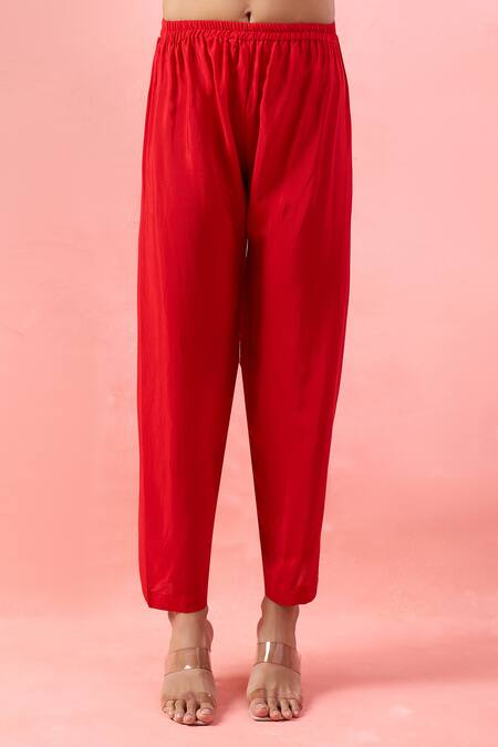 Buy_Alaya Advani_Red Georgette Embroidery, Beads Round Neck High-low Kurta And Pant Set _Online_at_Aza_Fashions