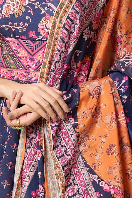 Alaya Advani_Blue Silk , Embroidery Floral Print Anarkali With Color Block Dupatta _Online_at_Aza_Fashions