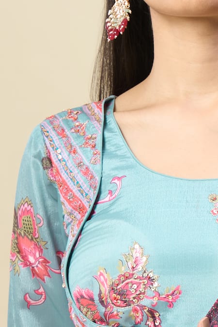 Alaya Advani_Blue Silk Satin Embroidery, Tassels Round Printed Anarkali With Paisley Dupatta _Online_at_Aza_Fashions