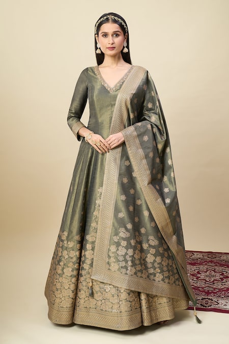 Alaya Advani Gray Georgette Embroidery, Zari Shimmer Anarkali With Floral Butti Dupatta 