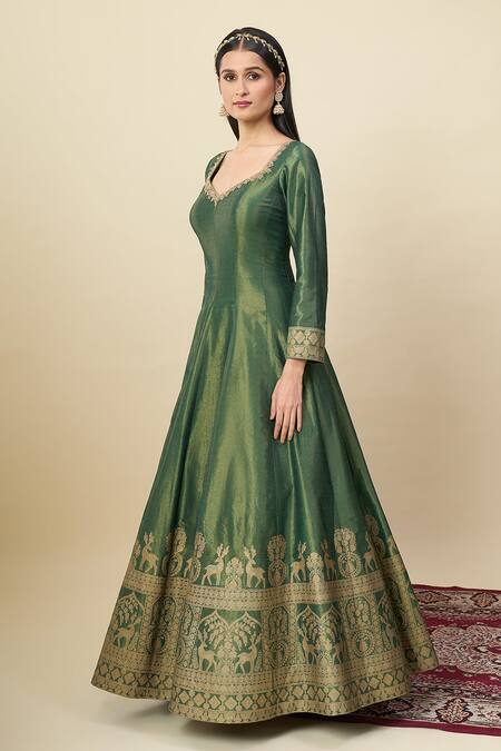 Buy_Alaya Advani_Green Georgette Embroidery, Zari Shimmer Anarkali With Matching Butti Dupatta _Online_at_Aza_Fashions