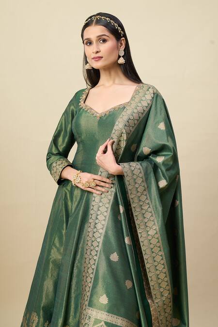 Shop_Alaya Advani_Green Georgette Embroidery, Zari Shimmer Anarkali With Matching Butti Dupatta _Online_at_Aza_Fashions