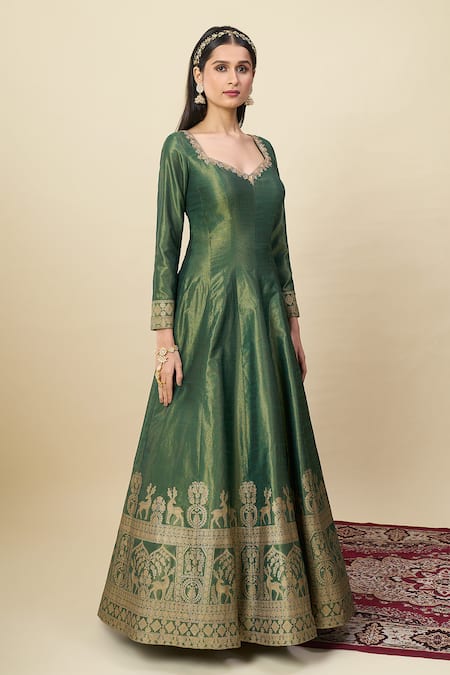 Alaya Advani_Green Georgette Embroidery, Zari Shimmer Anarkali With Matching Butti Dupatta _at_Aza_Fashions
