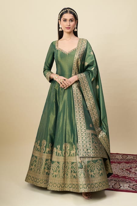 Buy_Alaya Advani_Green Georgette Embroidery, Zari Shimmer Anarkali With Matching Butti Dupatta 