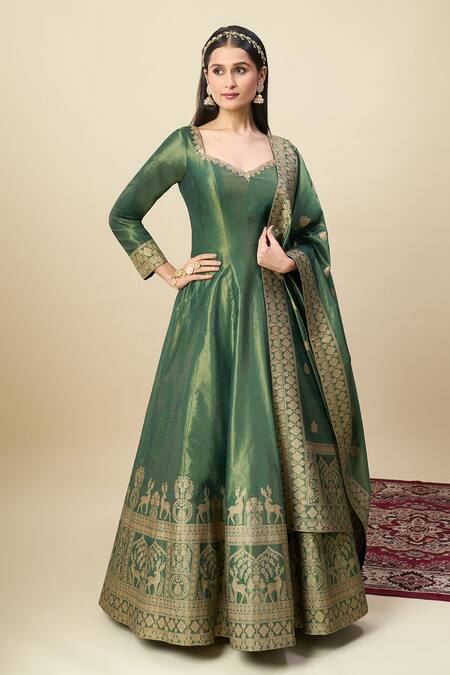 Shop_Alaya Advani_Green Georgette Embroidery, Zari Shimmer Anarkali With Matching Butti Dupatta 