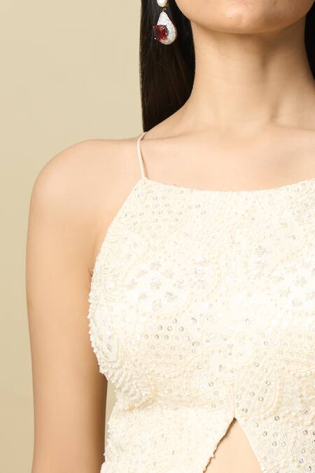 Buy_Alaya Advani_Off White Crepe Embroidery, Sequins Square Neck Hand Top And Sharara Set _Online_at_Aza_Fashions