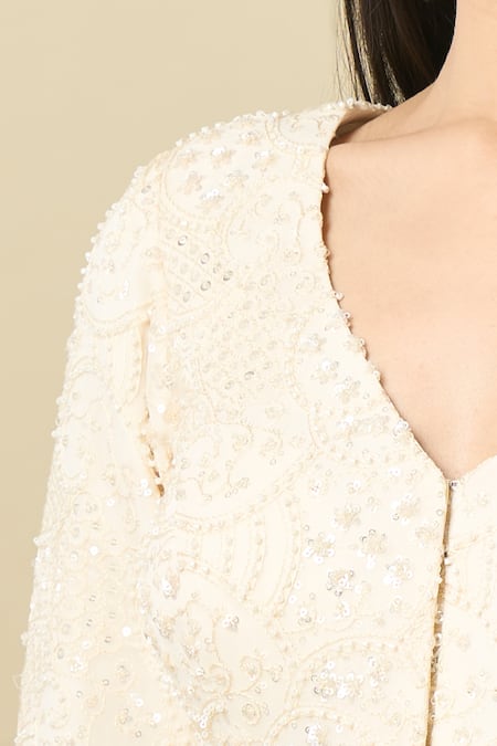 Shop_Alaya Advani_Off White Crepe Embroidery V-neck Hand Top And Sharara Set _Online_at_Aza_Fashions