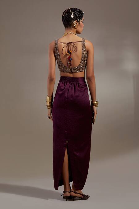 Buy Aseem Kapoor Black Silk, Cotton Embroidery, Beads, Veni Tribal Pattern Jacket And Skirt Set Buy_Aseem Kapoor_Black Silk, Cotton Embroidery, Beads, Veni Tribal Pattern Jacket And Skirt Set