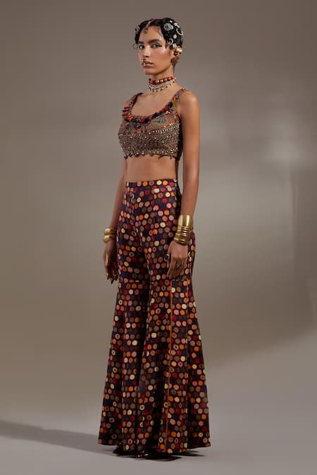 Shop_Aseem Kapoor_Burgundy Silk, Cotton, Crepe Veni Tribal Pattern Jacket And Trouser Set _Online_at_Aza_Fashions