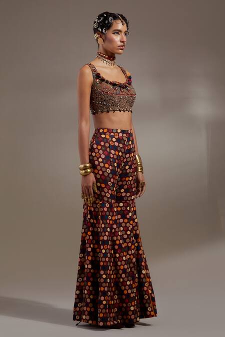 Buy_Aseem Kapoor_Burgundy Silk, Cotton, Crepe Veni Tribal Pattern Jacket And Trouser Set 