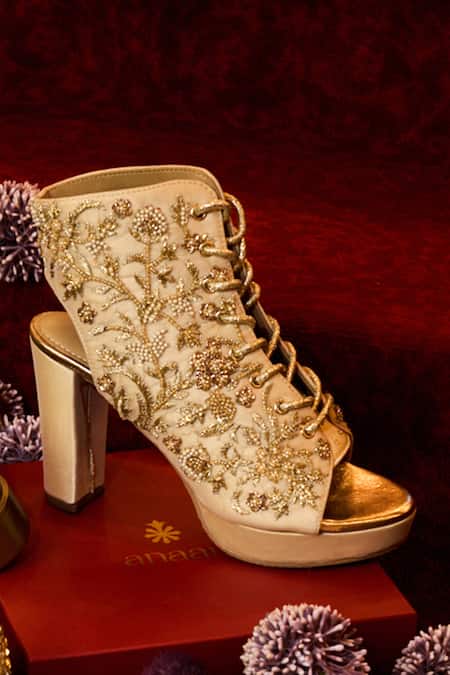 Anaar Gold Embroidery, Beads, Stones Aurora Peep Boots 