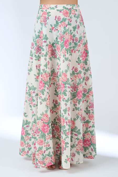 Buy_Samyukta Singhania_White Leaf Neck Floral Print Lehenga Set _Online_at_Aza_Fashions