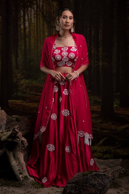 Buy_Harshita Jain_Fuchsia Embroidery, Tassels Square Neck Hand Lehenga Set _Online_at_Aza_Fashions