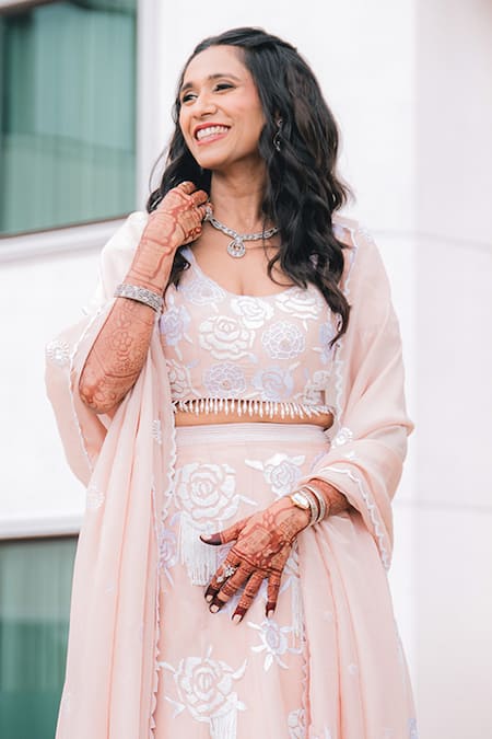 Buy_Harshita Jain_Pink Viscose Chinon , Embroidery, Resham Rose Lehenga Set _Online_at_Aza_Fashions