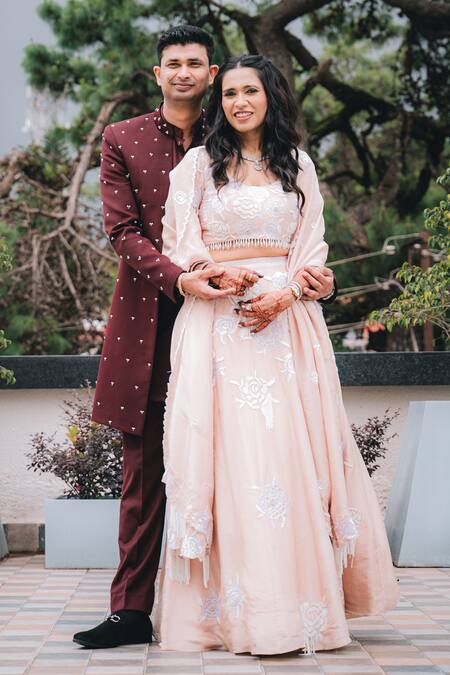 Shop_Harshita Jain_Pink Viscose Chinon , Embroidery, Resham Rose Lehenga Set _Online_at_Aza_Fashions