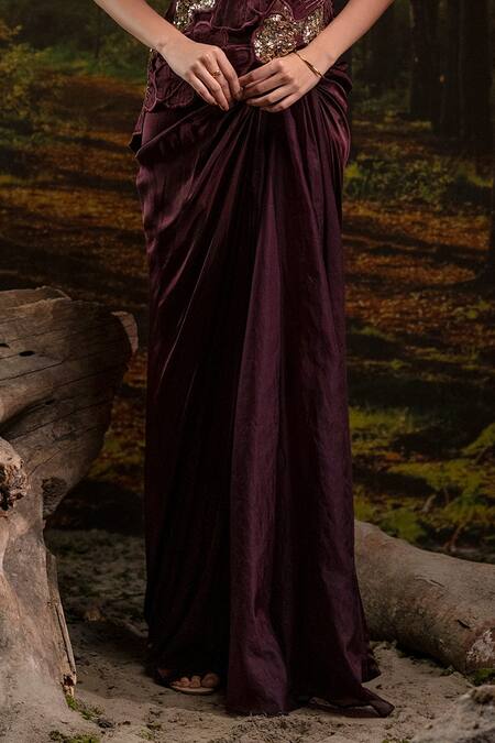 Harshita Jain_Purple Sequins, Embroidery Round Neck Top Skirt Set _at_Aza_Fashions