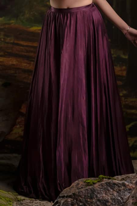 Buy_Harshita Jain_Purple Gabardine, Organza Embroidery Ruffle Bustier With Balloon Skirt _Online_at_Aza_Fashions