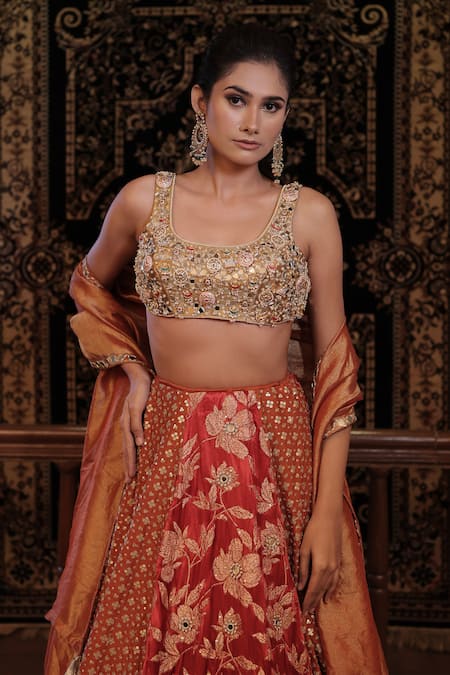 Vana Ethnics_Gold Silk Mirrors, Sequins, The Virasat Ornamental Embellished Lehenga Set _at_Aza_Fashions