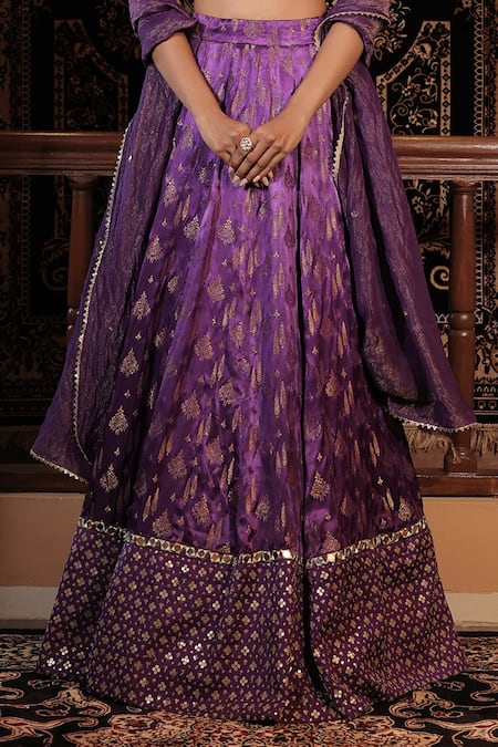 Buy_Vana Ethnics_Purple Silk, Tissue Mirrors, Beads, Sequins, The Manmohini Hand Lehenga Set _Online_at_Aza_Fashions