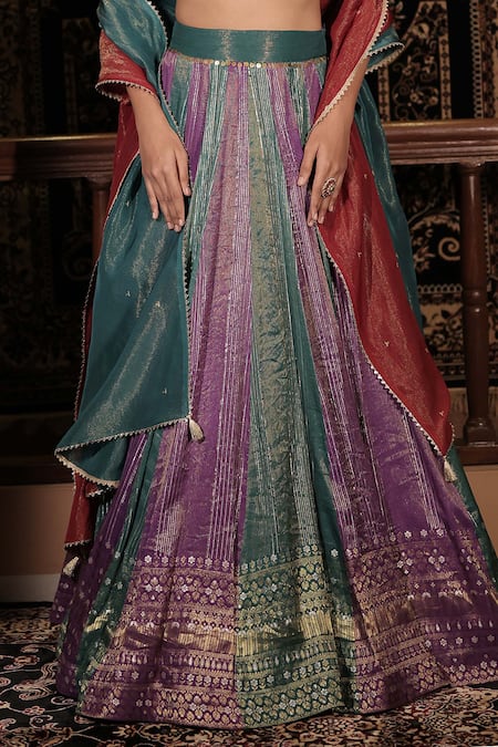 Shop Vana Ethnics Red Tissue, Brocade Embroidery, Stones, The Ratnakari Embellished Lehenga Set Online at Aza Fashions Shop_Vana Ethnics_Red Tissue, Brocade Embroidery, Stones, The Ratnakari Embellished Lehenga Set _Online_at_Aza_Fashions