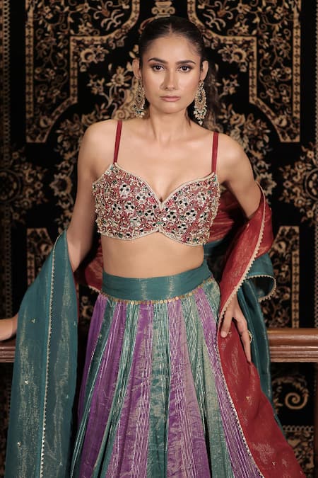 Vana Ethnics_Red Tissue, Brocade Embroidery, Stones, The Ratnakari Embellished Lehenga Set _at_Aza_Fashions