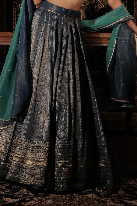 Vana Ethnics Blue Tissue, Silk Sequins, Stones, The Neelaya Banarasi Embroidered Lehenga Set Online at Aza Fashions Vana Ethnics_Blue Tissue, Silk Sequins, Stones, The Neelaya Banarasi Embroidered Lehenga Set _Online_at_Aza_Fashions