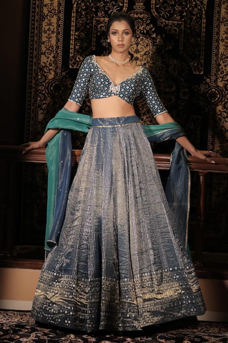 Vana Ethnics Blue Tissue, Silk Sequins, Stones, The Neelaya Banarasi Embroidered Lehenga Set 