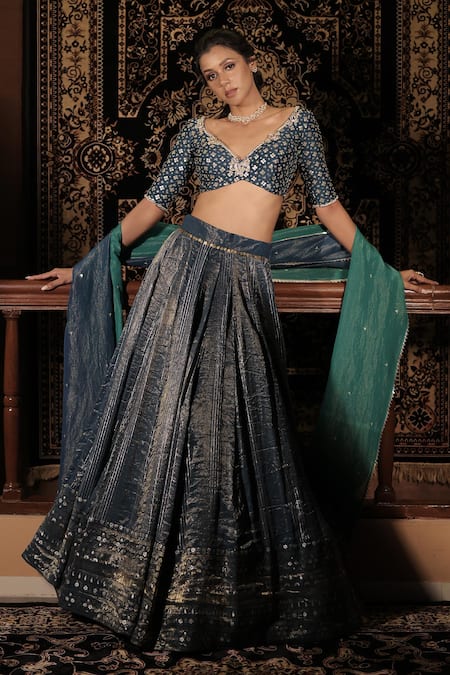 Vana Ethnics_Blue Tissue, Silk Sequins, Stones, The Neelaya Banarasi Embroidered Lehenga Set _at_Aza_Fashions