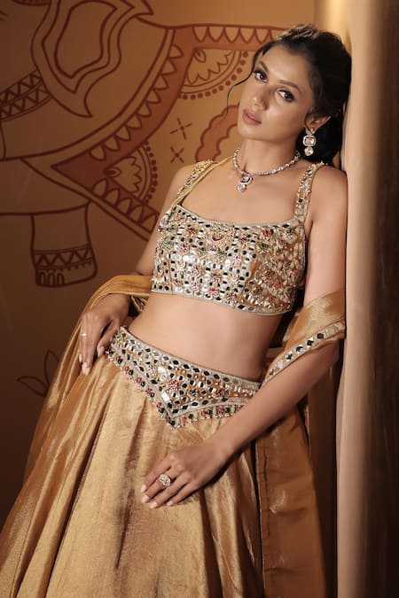 Buy_Vana Ethnics_Gold Tissue Mirrors, Sequins, Stones, The Kamalratna Embroidered Lehenga Set _Online_at_Aza_Fashions