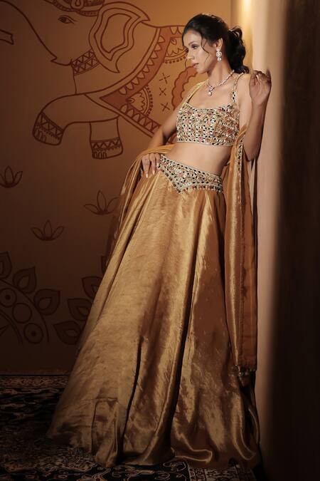 Shop_Vana Ethnics_Gold Tissue Mirrors, Sequins, Stones, The Kamalratna Embroidered Lehenga Set _Online_at_Aza_Fashions