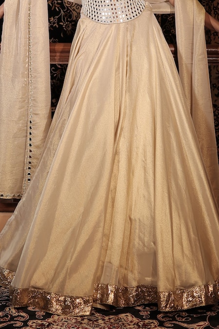 Buy_Vana Ethnics_Ivory Tissue Mirrors, Pearls, The Sitara Spark Embellished Corset Lehenga Set _Online_at_Aza_Fashions