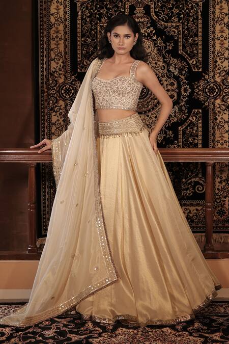 Buy_Vana Ethnics_Ivory Tissue, Silk Zari, Sequins, Beads The Roopmati Zardozi Work Lehenga Set _Online_at_Aza_Fashions