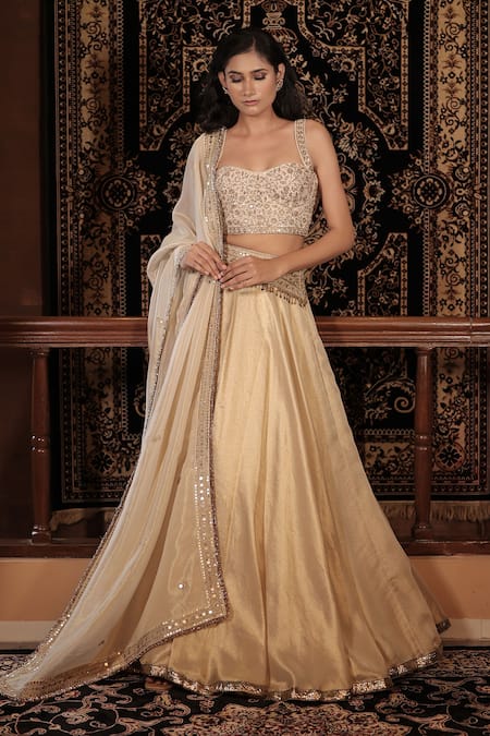 Shop_Vana Ethnics_Ivory Tissue, Silk Zari, Sequins, Beads The Roopmati Zardozi Work Lehenga Set _Online_at_Aza_Fashions