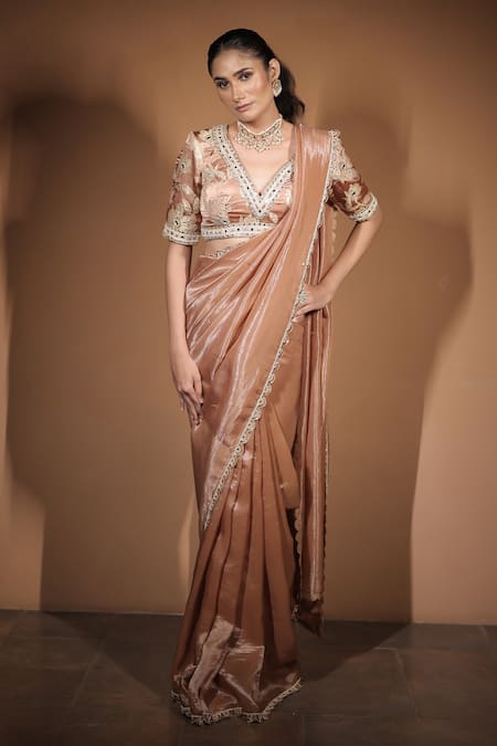 Vana Ethnics Rose Gold Tissue Zari, Mirrors, Beads, The Whispering Saree With Blouse 