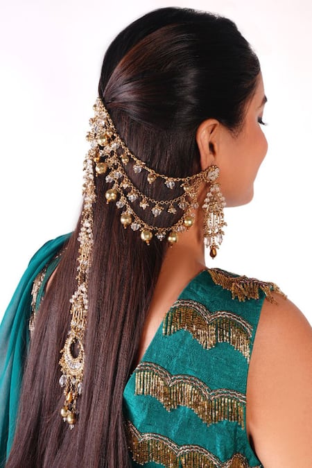 Vaidaan Gold Plated Vrishti Embellished Hair Chain Jewelry  