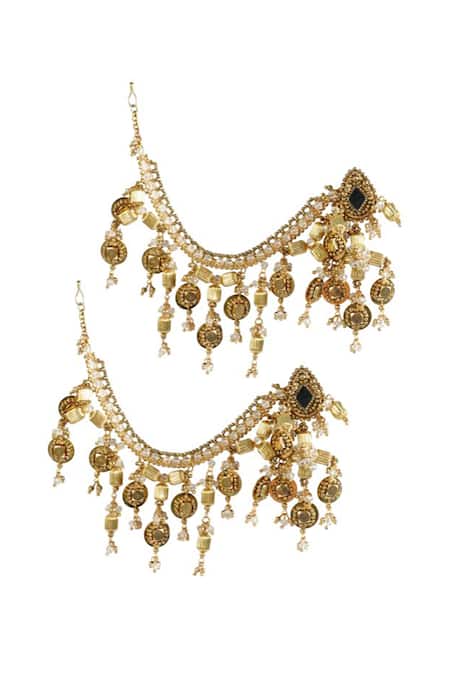 Shop_Vaidaan_Gold Plated Beads, Stones Nilaya Embellished Earrings _at_Aza_Fashions