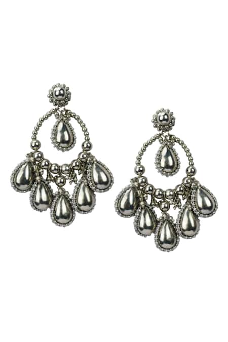 Vaidaan Silver Plated Beads, Stones Goonj Embellished Earrings 