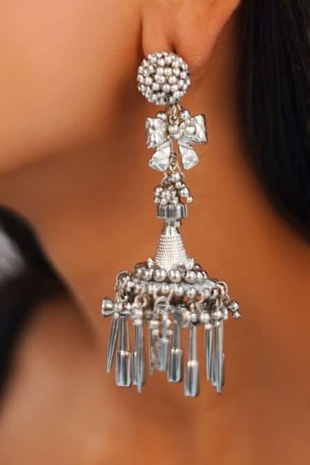 Vaidaan Silver Plated Beads, Stones Meha Embellished Earrings 