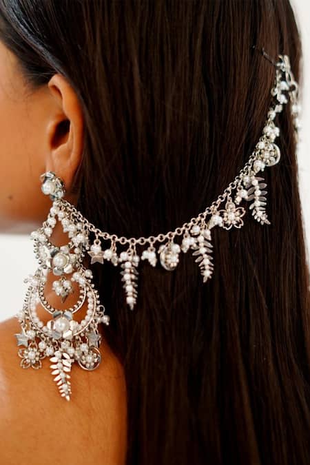 Vaidaan Silver Plated Pearls, Stones Tiya Embellished Earrings 