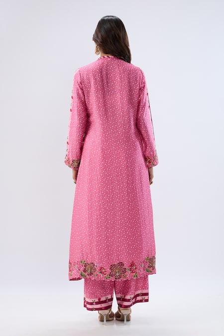 Shop Label Niti Bothra Pink Silk, Tencel Beads, Sequins, Embroidery Blossom Gathered Yoke Kurta Set at Aza Fashions Shop_Label Niti Bothra_Pink Silk, Tencel Beads, Sequins, Embroidery Blossom Gathered Yoke Kurta Set _at_Aza_Fashions