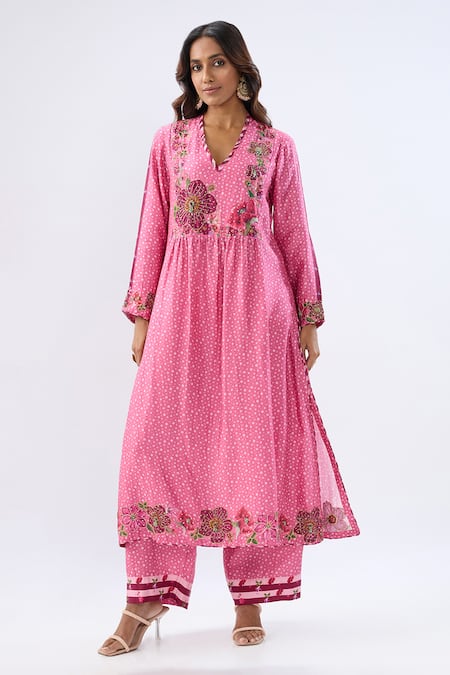 Buy Label Niti Bothra Pink Silk, Tencel Beads, Sequins, Embroidery Blossom Gathered Yoke Kurta Set Online at Aza Fashions Buy_Label Niti Bothra_Pink Silk, Tencel Beads, Sequins, Embroidery Blossom Gathered Yoke Kurta Set _Online_at_Aza_Fashions