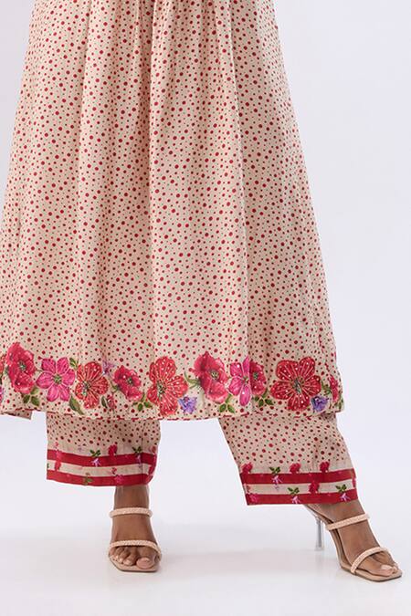 Shop_Label Niti Bothra_Pink Silk, Tencel Beads, Sequins, Blossom Gathered Yoke Kurta And Pant Set _Online_at_Aza_Fashions