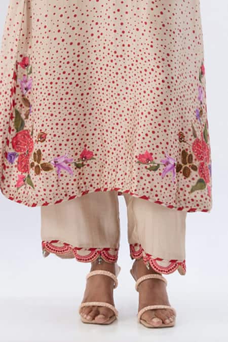 Buy_Label Niti Bothra_Ivory Tencel, Silk Beads, Sequins, Embroidery, Floral Pattern Kurta And Pant Set 
